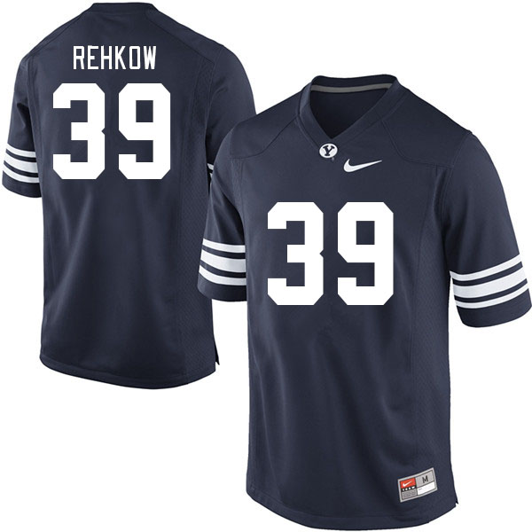 Men #39 Landon Rehkow BYU Cougars College Football Jerseys Stitched-Navy - Click Image to Close